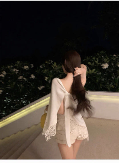 26Apr. 鬆弛慵懶vibe結構蕾絲披風上衣 奶油白