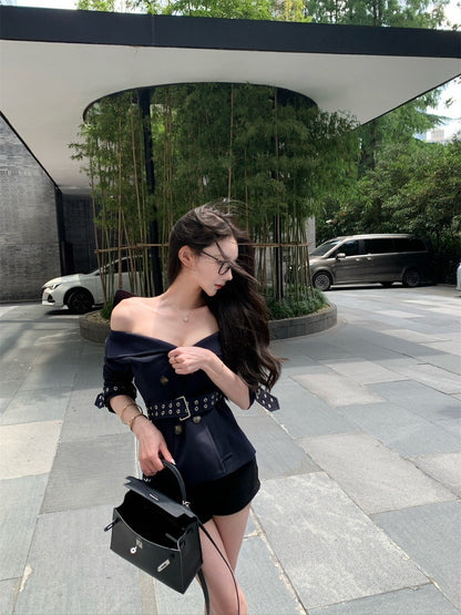 25Oct. 經濟上美學MAR*GONG雙排扣風衣外套套裝 藏藍配黑褲