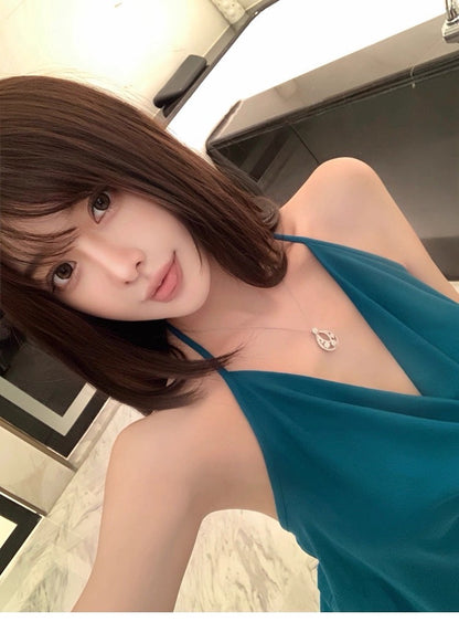 25Aug. 專屬夏日氛圍 氣質綁帶蘯領背心 尼斯藍/杏