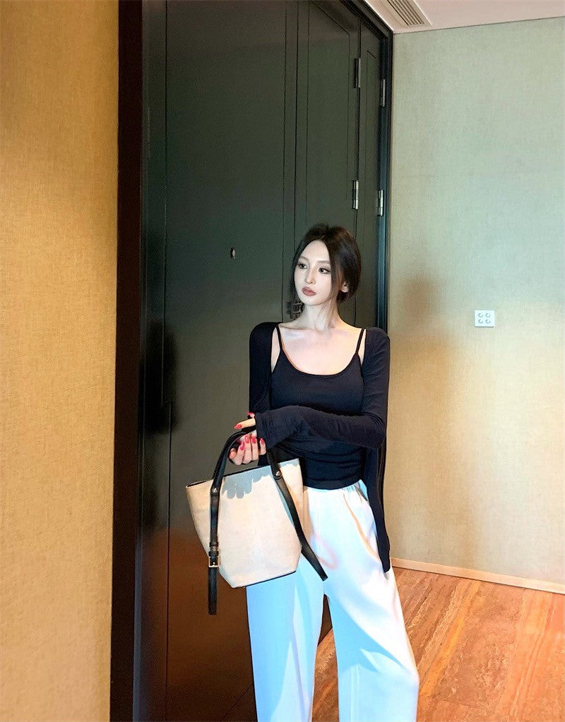 25Sep. 溫柔outfit背心開衫2件組（藏藍）白色休閒褲