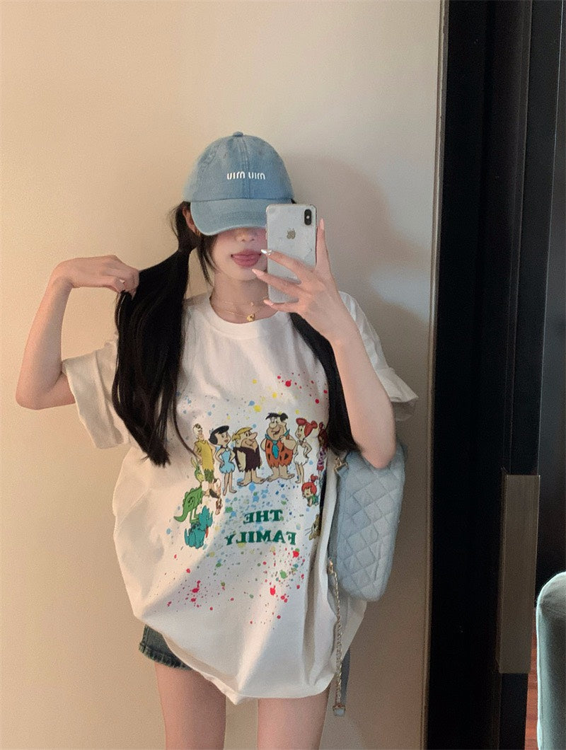 25Dec. 摩登原始人卡通印花寬鬆上衣