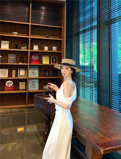 25Jul. 渡假老錢 新款清甜系斜肩褶皺上衣長褲套裝