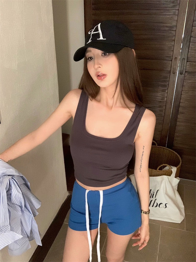 May. 歐美簡約U領背心 淺灰/深灰