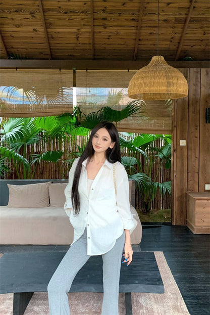 26Jun. 慵懶老錢韓系多色口袋襯衫 純白/粉/杏/藏藍