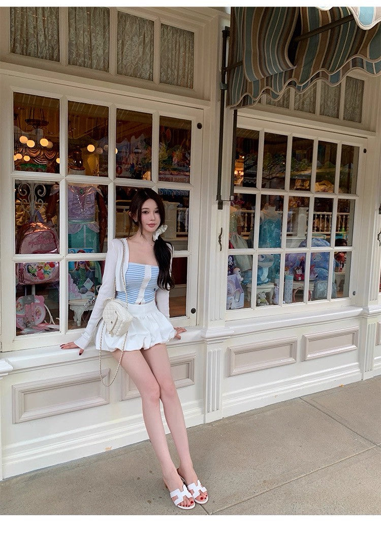 25Sep. 海鹽蘇打甜美針織抹胸2件組 花苞高腰裙