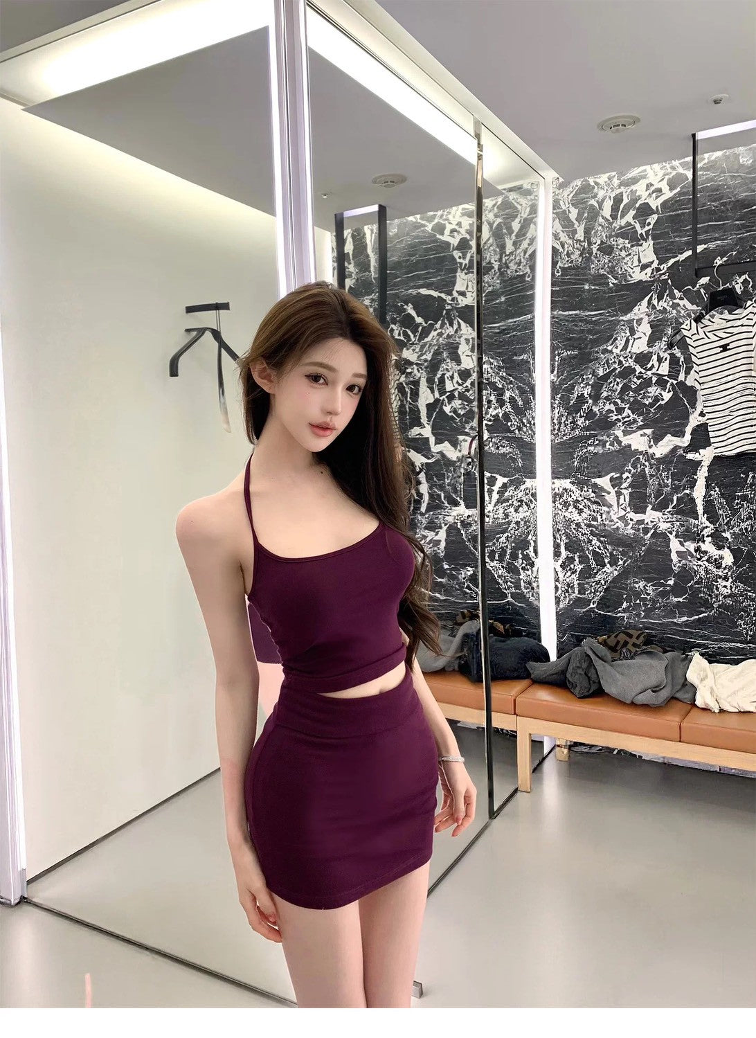 26Jun. 紫欲性感後縷空綁帶半身裙套裝