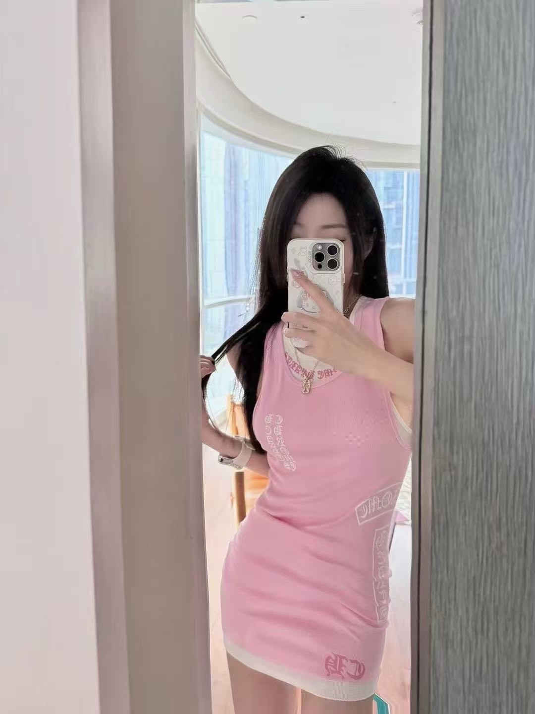 May. 反骨辣妹 梵文印花buff棉質背心 雙色可疊穿 粉/白/黃