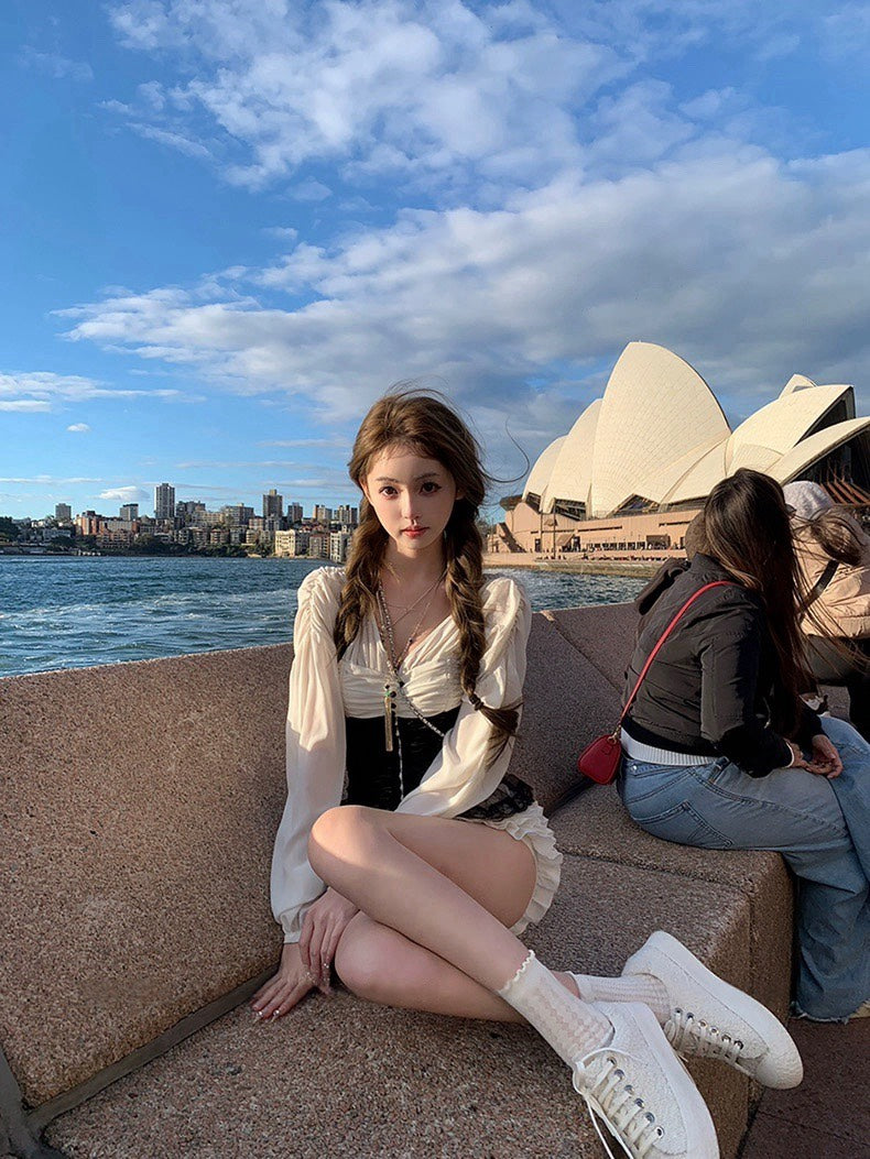 25Nov. 「拜占庭宮風」復古V領摺紗純慾感半身裙套裝（附腰封）杏