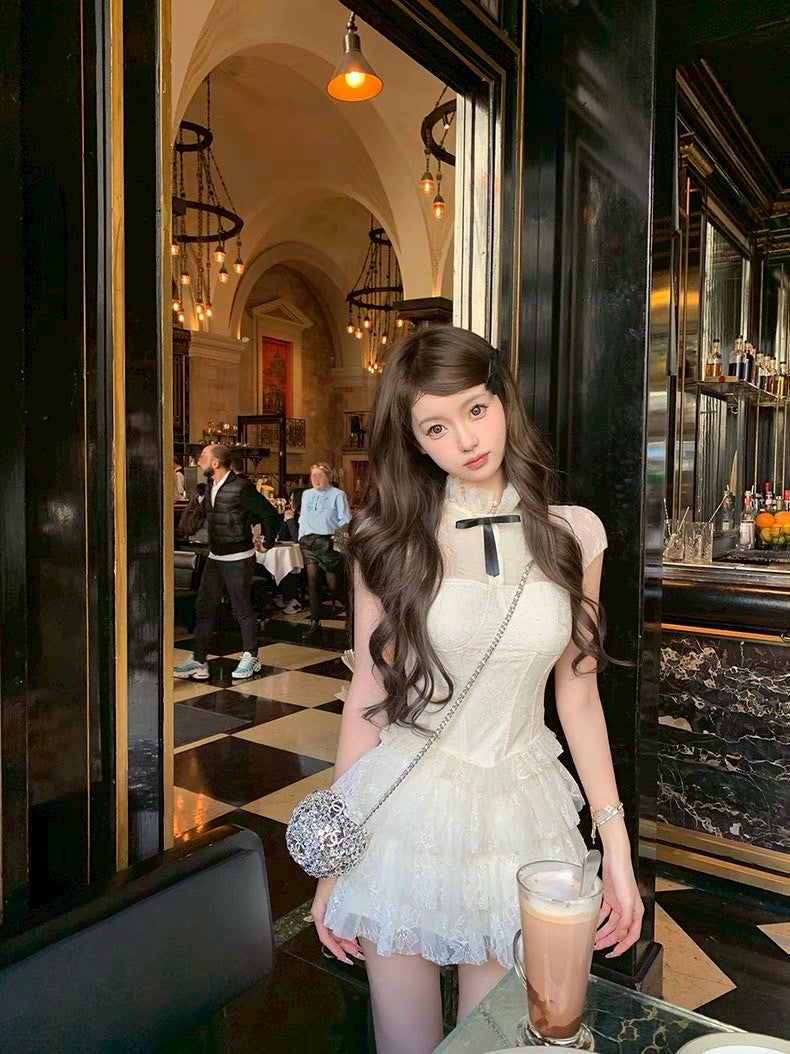 Jun. 法式公主 復古氣質蕾絲蛋糕裙套裝