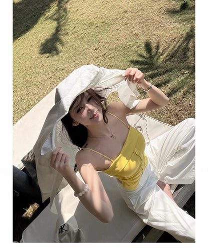 26Apr. 夏日多巴胺 純慾胸墊抹胸背心 黃/白/灰