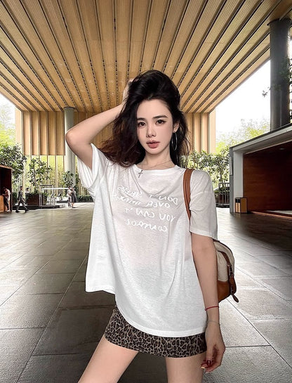 25Oct. 韓系雪花棉立體字母白色上衣 短款/長款