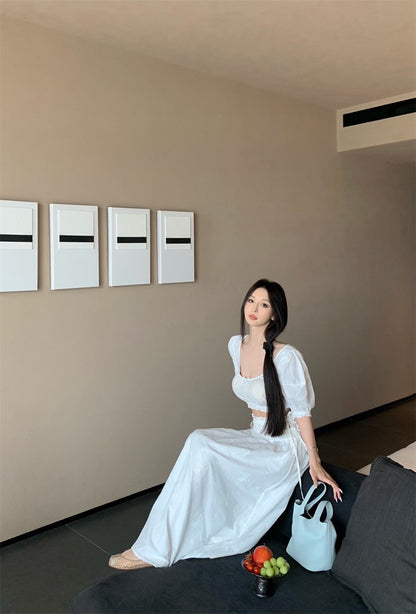 25Jul. 法式初戀小白花泡泡半身裙套裝 白