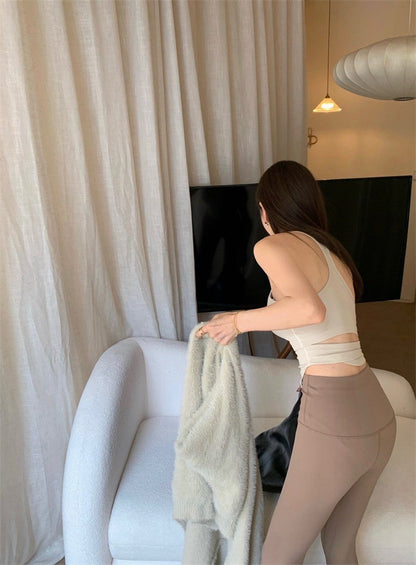 25Jul. 運動休閒氣質棉背心 毛毛開衫 卡其色瑜伽褲