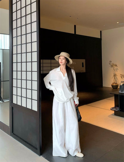 25Nov. 老錢慵懶白色系列v領上衣 同色系休閒褲