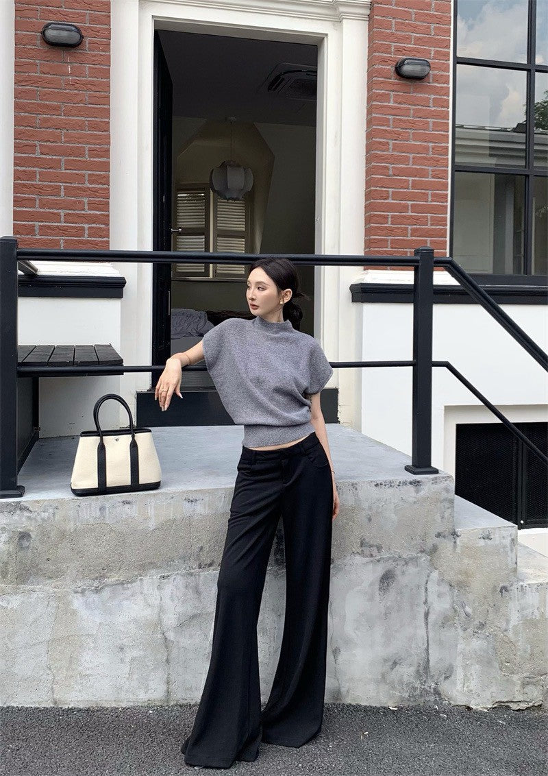 25Dec. 冬衣百穿微高領泡泡袖針織上衣 杏白/灰