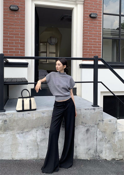 25Dec. 冬衣百穿微高領泡泡袖針織上衣 杏白/灰