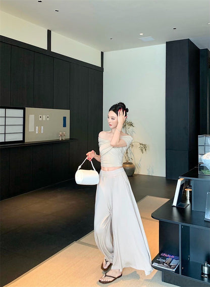 25Sep. 中古氣質交叉設計上衣棉料半身裙套裝 杏