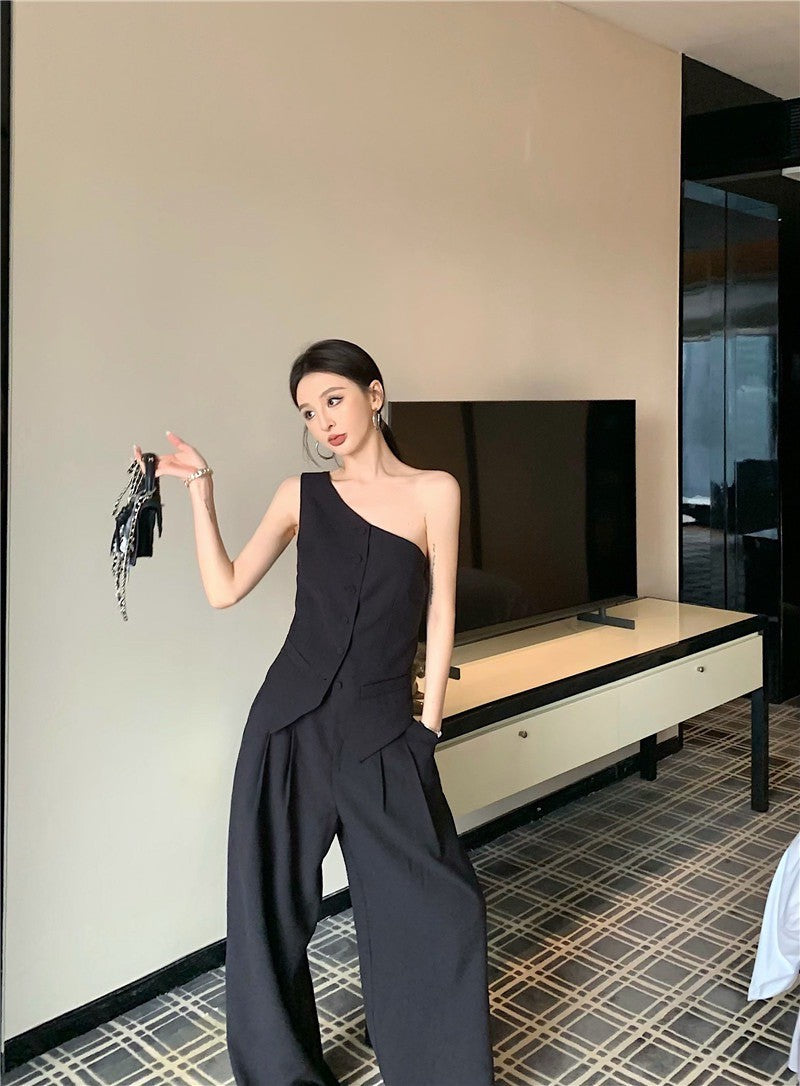 Jun. 簡約老錢調 慵懶設計感2版型上衣 寬鬆休閒褲 黑色