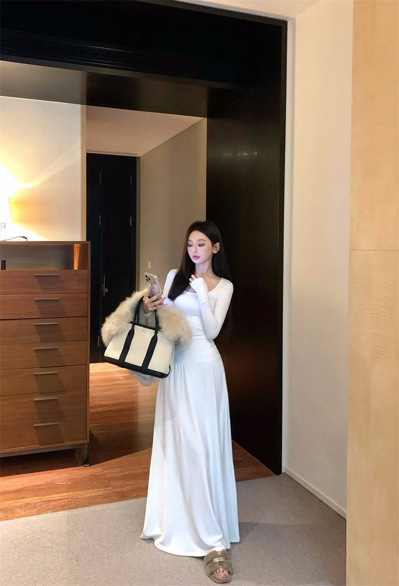 26Feb. 柔美白月光氣質U領上衣半身裙套裝 白/黑