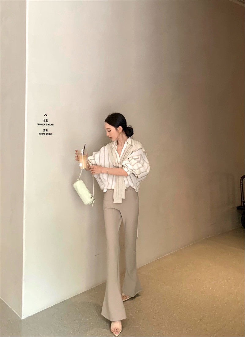 25Jul. 韓chic慵懶條紋襯衫 高腰喇叭褲