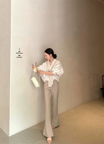 25Jul. 韓chic慵懶條紋襯衫 高腰喇叭褲