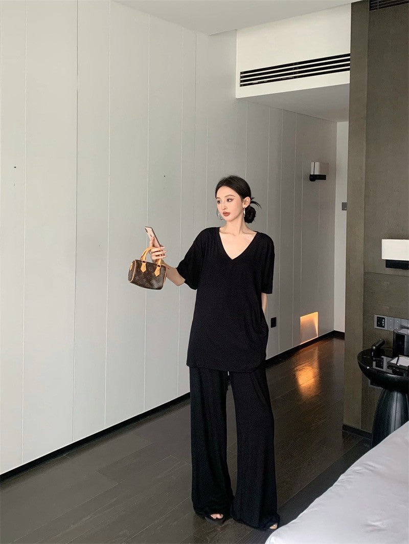 Jun. 慵懶api瘦瘋紙片人長褲休閒套裝 黑