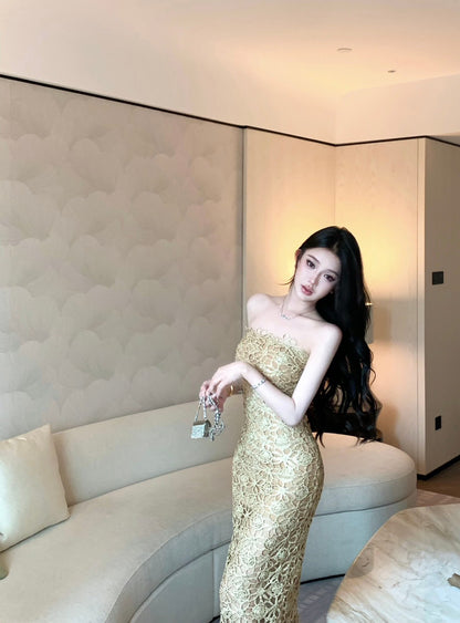 26Feb. 瑰麗金絲繡花抹胸開叉連身裙/吊帶連身裙 2版型