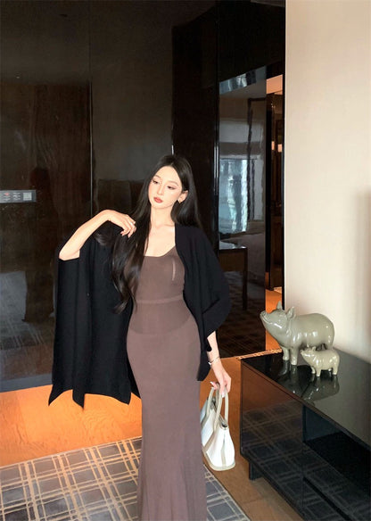 25Nov. 秋冬公式修身針織背心連身裙 黑色百搭開衫