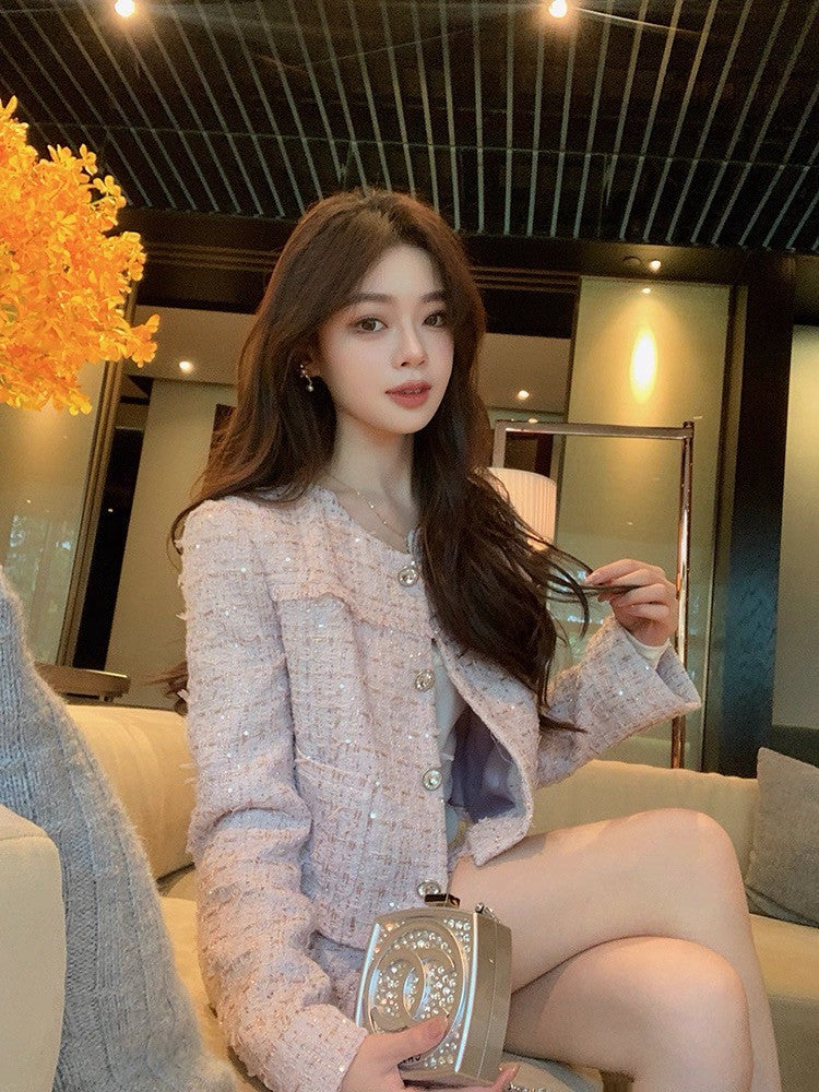 25Oct. Chic紫丁香粗呢外套小香套裝