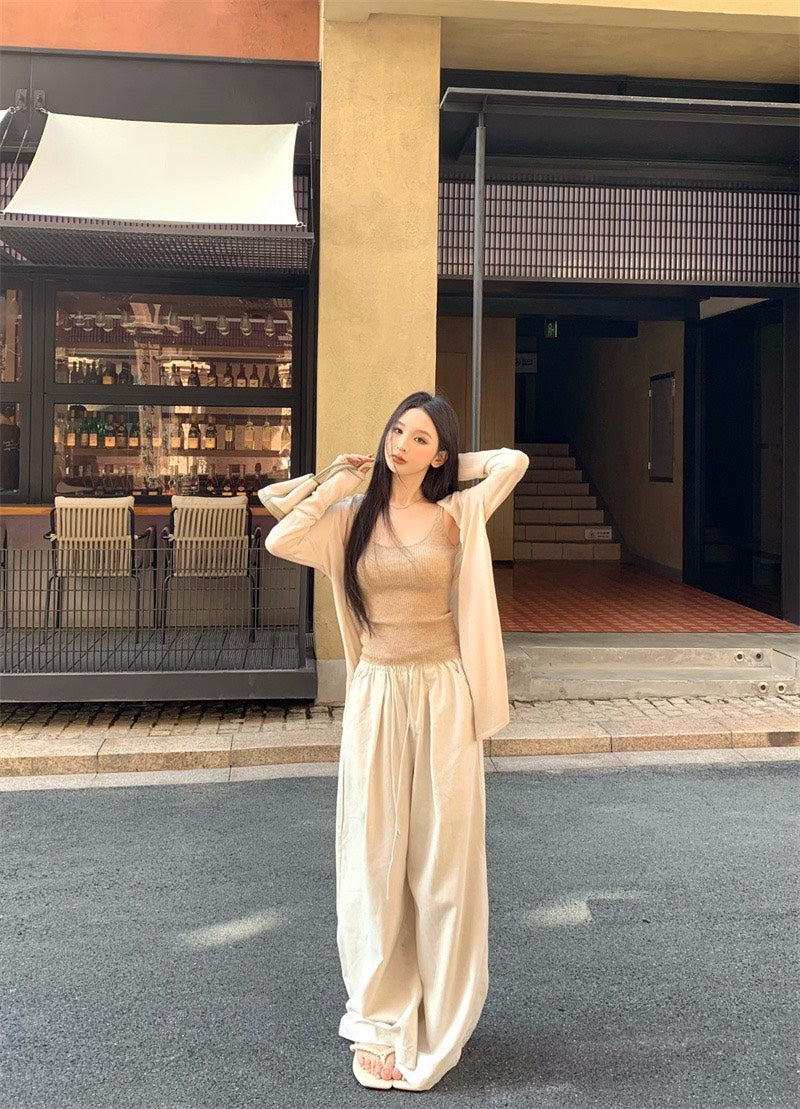 25Nov. 慵懶掛溫柔開衫 針織背心/亞麻色系休閒褲