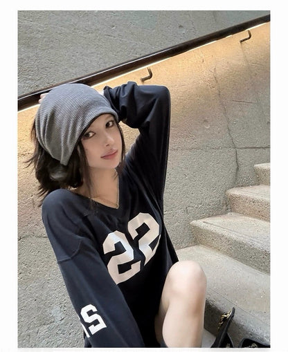 25Nov. 美式outfit珍妮私服數字寬鬆上衣 藏藍