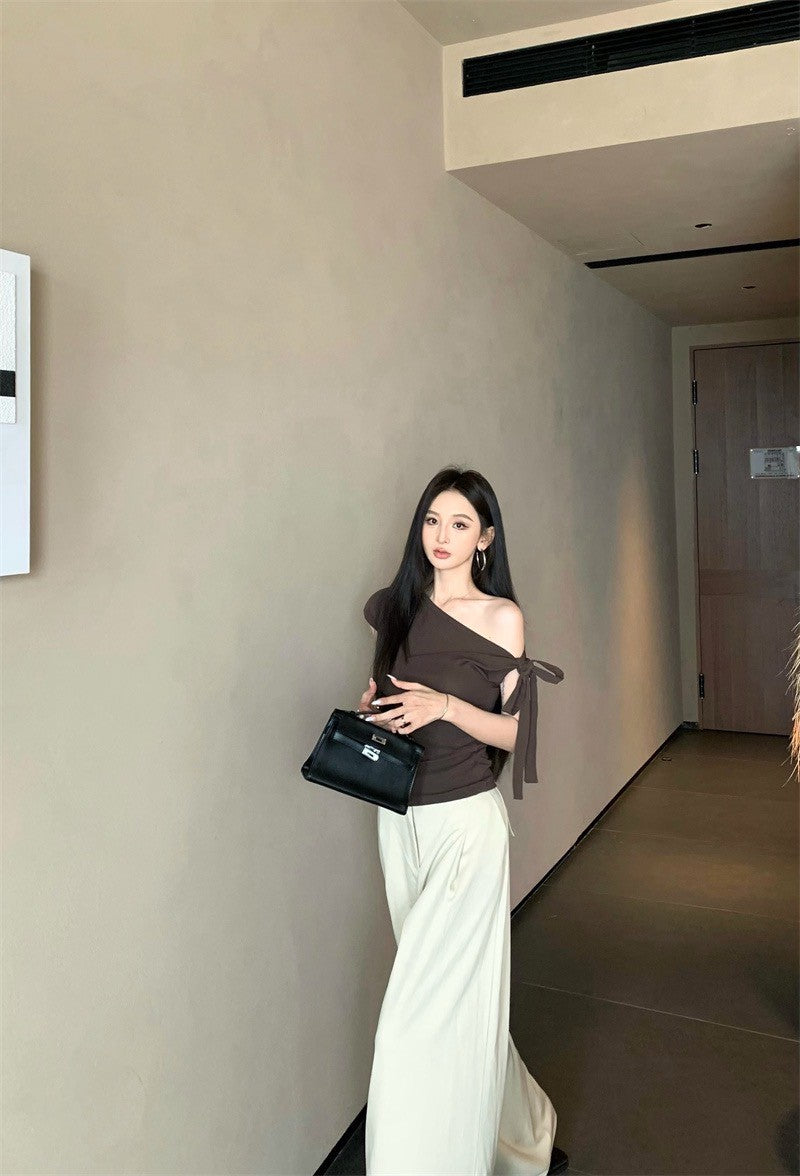 25Jul. 時髦蝴蝶結綁帶多穿式上衣 咖