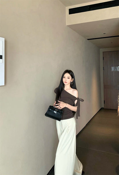 25Jul. 時髦蝴蝶結綁帶多穿式上衣 咖