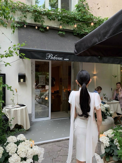 25Aug. guizi*性感縷空收腰飄帶上衣 白