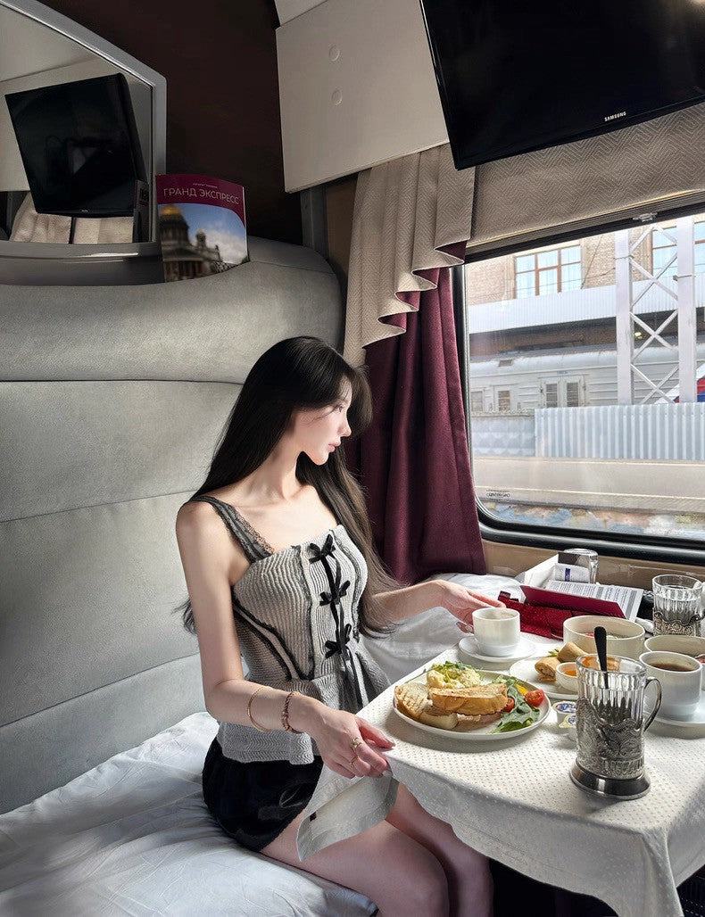 25Aug. valentine針織蝴蝶結蕾絲背心