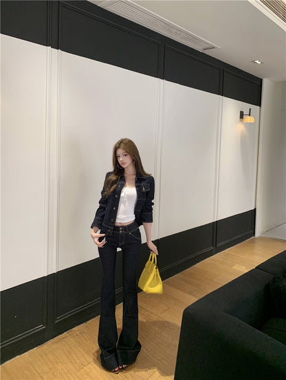 25Nov. 陳腔藍調 韓女修身原色牛仔中腰褲 修飾比例外套