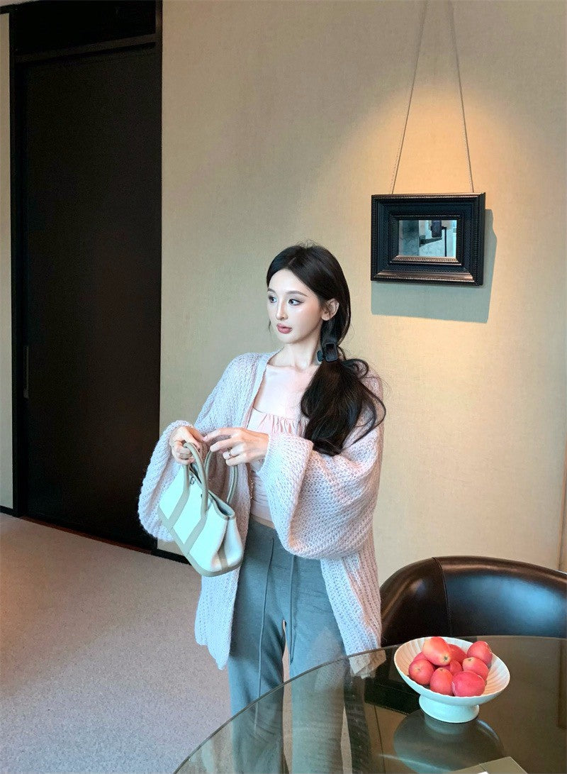 25Dec. 人無骨2.0慵懶穿粗針寬鬆外套 抽繩空氣棉休閒褲 灰粉系列