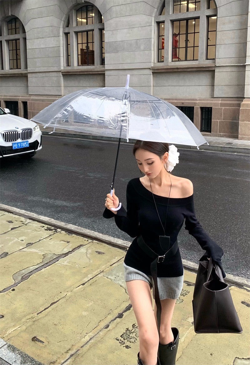 Mar. 美式墜愛 氣質修身斜領針織上衣 黑