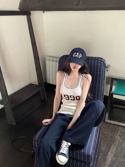 26May. 美式girl數字印花滾邊針織背心