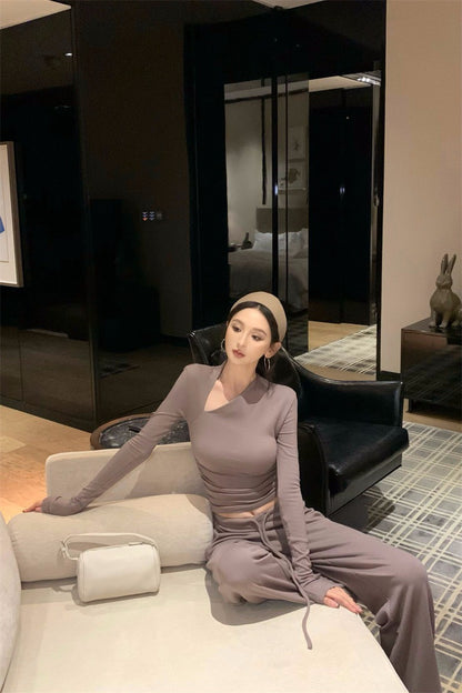 26Jan. 好身材有氧2.0不規則設計感休閒褲/半身裙套裝 卡灰