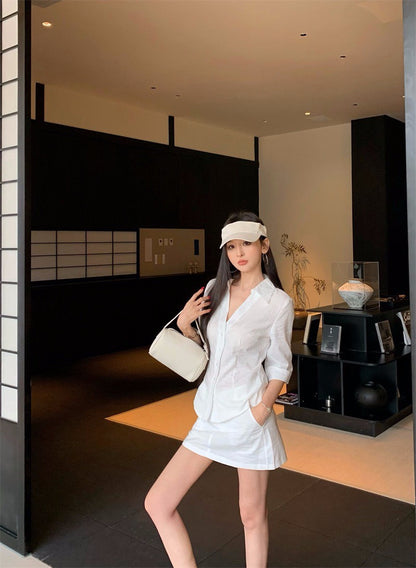 25Sep. clean fitting簡約袖襯白色襯衫套裝