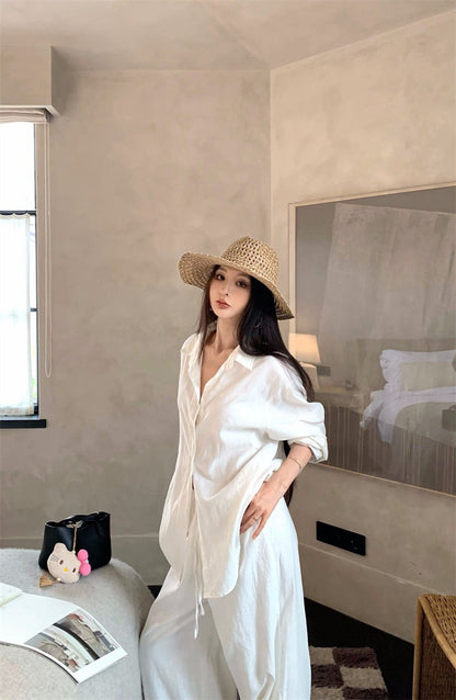 26Jun. 簡約outfit縈麻襯衫闊腿褲套裝 米白/黑
