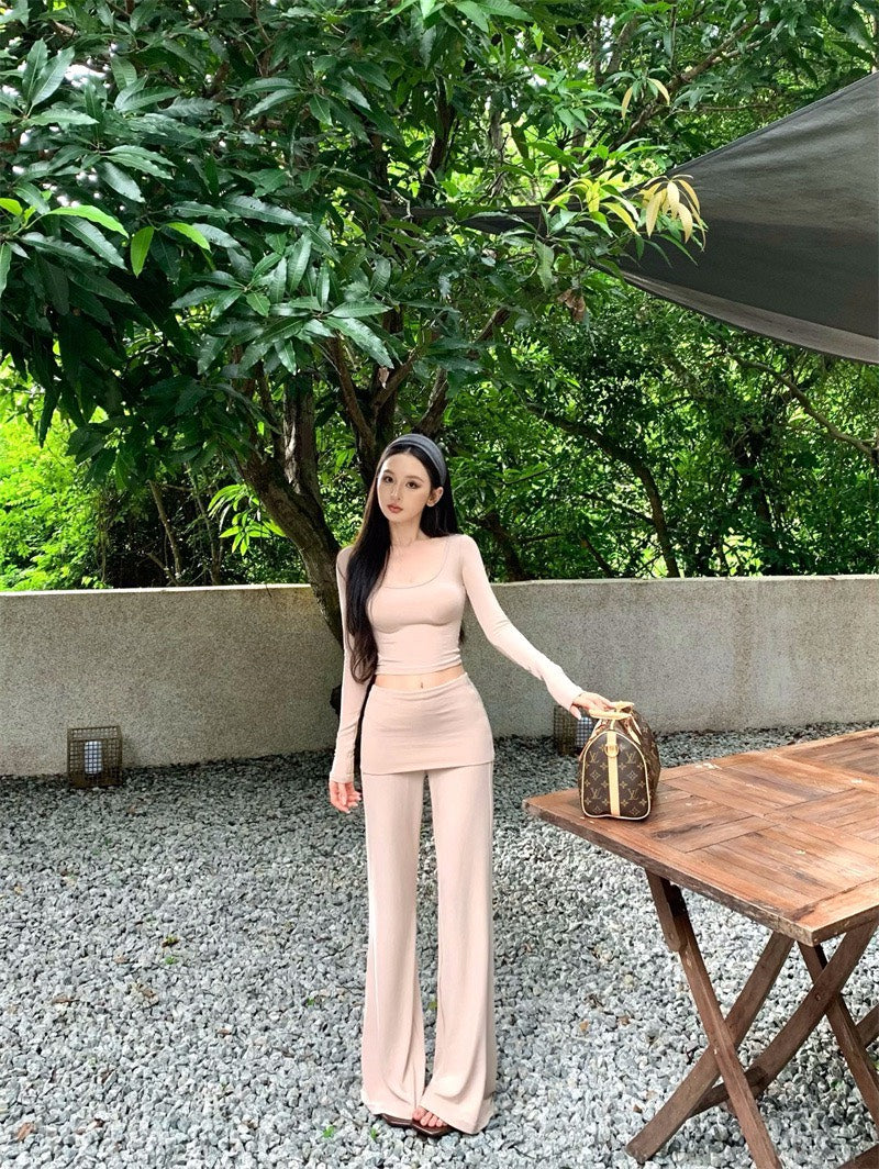 25Nov. 辣妹瑜伽私服 防走光雙層高腰休閒褲套裝 杏/咖