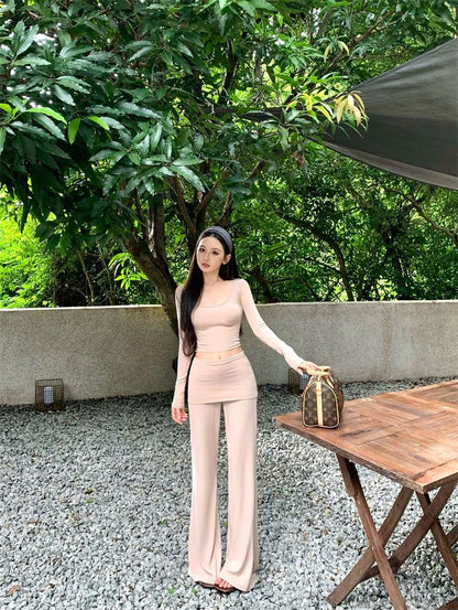 25Nov. 辣妹瑜伽私服 防走光雙層高腰休閒褲套裝 杏/咖