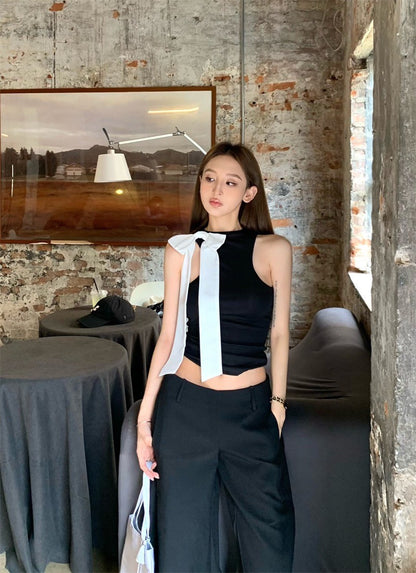 25Jul. 珍妮撞色蝴蝶結小香背心 黑