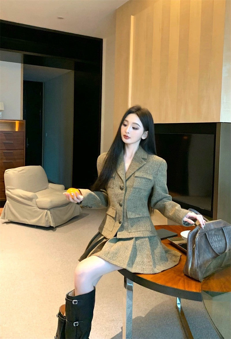 Feb. 元英比例 韓系收腰西裝百褶裙套裝