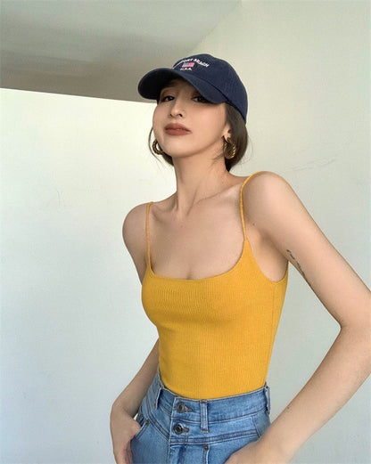 25Jul. 基礎版型 超好搭歐美低領螺紋背心 白/黃