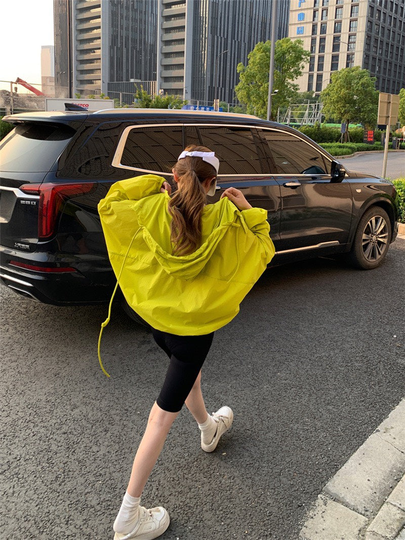 Jun. 美式寬鬆輕薄防曬連帽工裝外套 芥末黃