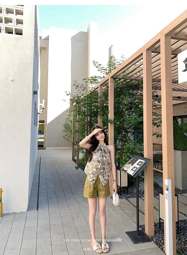 25Aug. Plant*氧氣叢林 老錢植物感印花背心 亞麻短褲