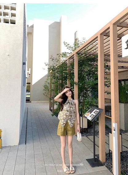 25Aug. Plant*氧氣叢林 老錢植物感印花背心 亞麻短褲